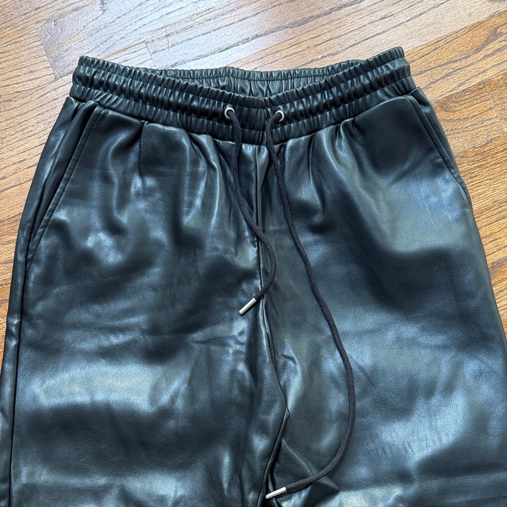bagatelle Black Faux Leather Elastic Waist Pants